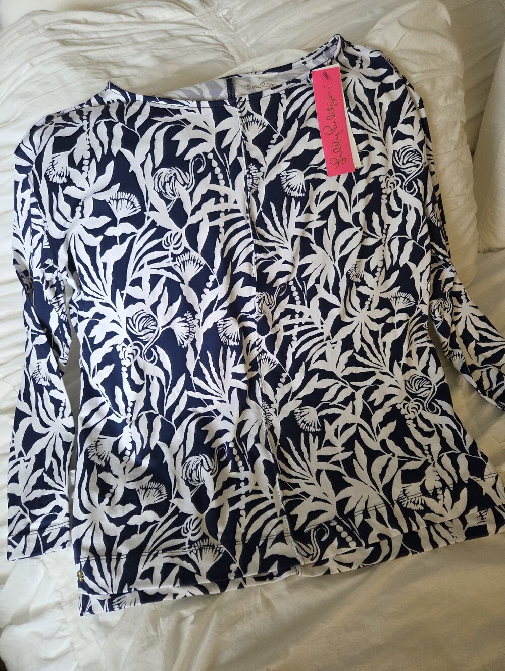 Liilly Pulitzer Navy & White(Flocking To Paradise)l Zip-Front Long Sleeve SzS
